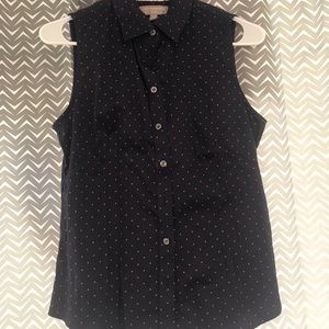 Navy blue pink polka dot button down sleeveless